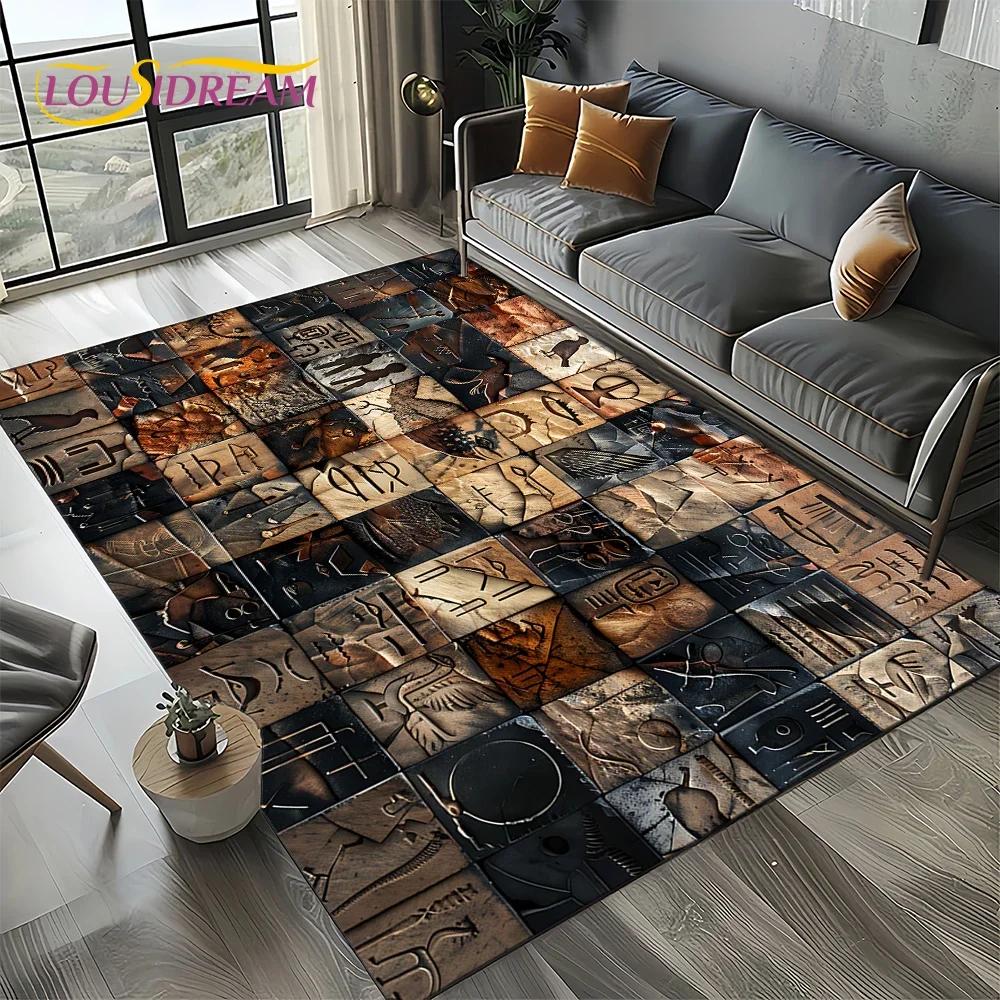 2025 Antikes Ägypten Hieroglyphen Mythologie Wandmalerei Teppich für Wohnzimmer Schlafzimmer Sofadekoration,Rutschfeste Bodenmatte