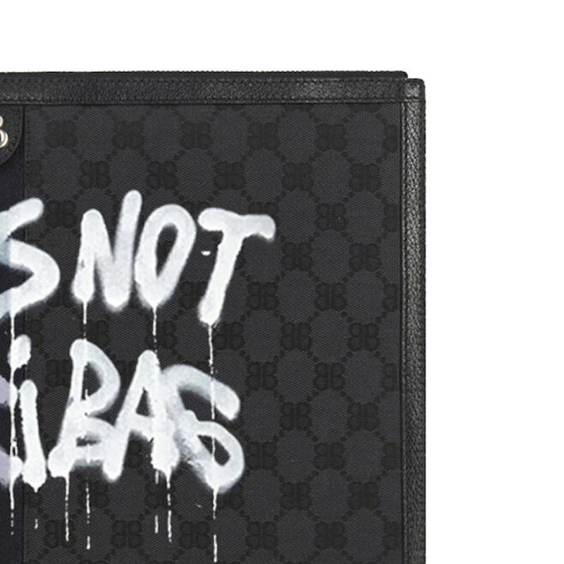 Gucci X Balenciaga Collaboration Hacker Graffiti Canvas And Leather Laptop Bag Unisex bags Black 680381-2104T-1169