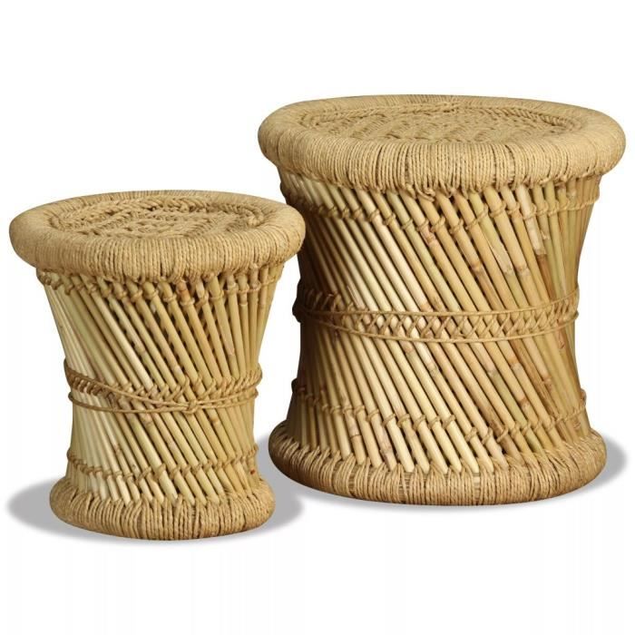Tabourets - vidaXL - Lot de 2 - Bambou - Jute - Design naturel et rustique