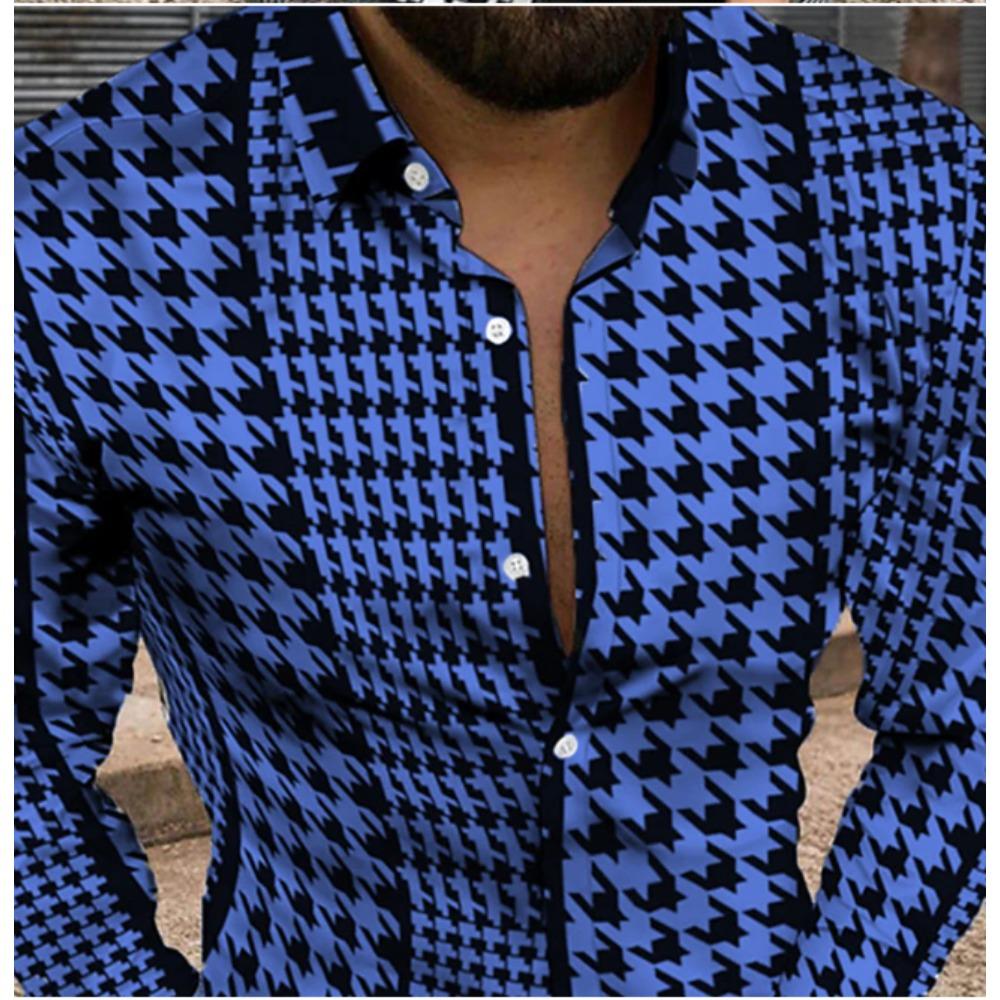 Herren Karo Muster Bedruckte Langarmhemden Lässiger Cardigan Neue Knöpfe Urlaubsmode Hemden