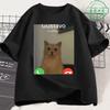 Gustavo Is Calling Phone Funny Cat Meme T Shirts Men's Women Clothing Casual Cotton Short Sleeve Oversized T-shirts Streetwear