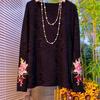 Plus Size Women's Long Sleeve Embroidered Floral Cuff Retro Slimming Shirt