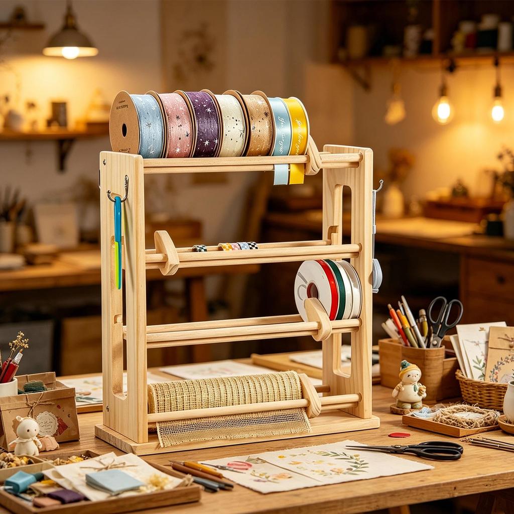 Wood Ribbon Organizer Display Sewing Thread Stand Lightweight Spool Holder Dispenser for