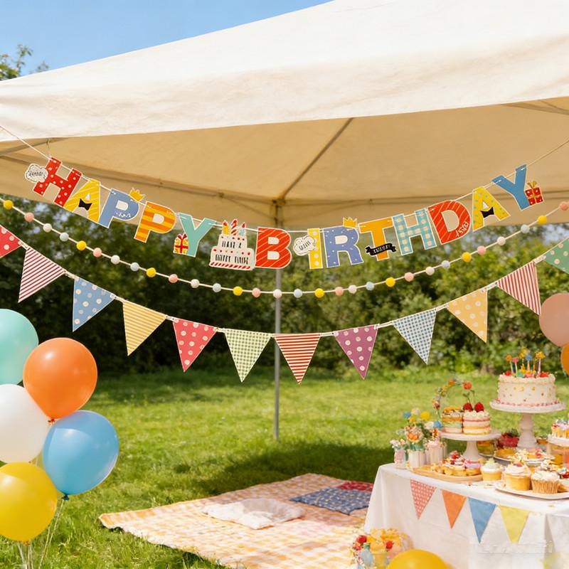 

Happy Birthday Banner Set String Lights Hanging Flag Birthday Theme Party Decorations Boys Girls Baby Shower Decor Photo Props A
