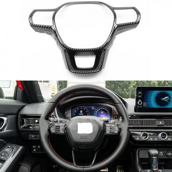 For Honda Civic + Carbon Fiber Style Steering Wheel Cover Trim Accessories