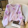 Women's Sweet Pink 3D Flower Sweater, Gentle Spring/Autumn Knit Base Layer