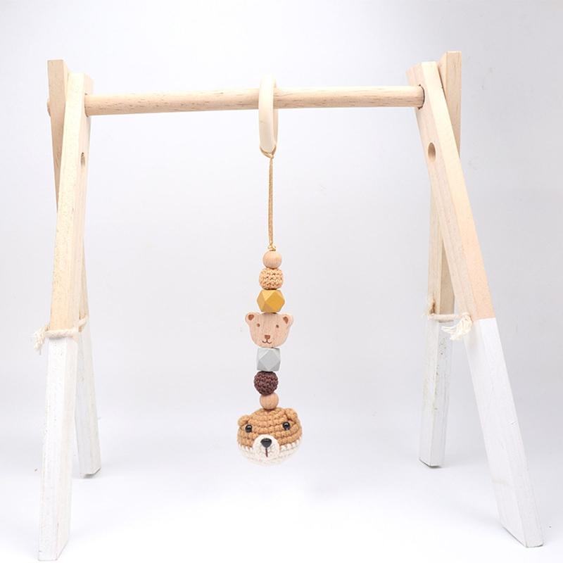 3 Pcs Baby Gym Frame Pendants Stroller Rattle Wooden Ring Beads Nursing ...