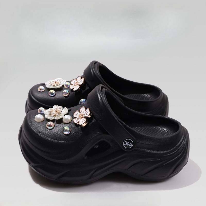 

Новая стильная обувь на толстой подошве для увеличения роста, уличная одежда, пляжные кроксы, противоскользящие и устойчивые к запаху 39/40 чёрный