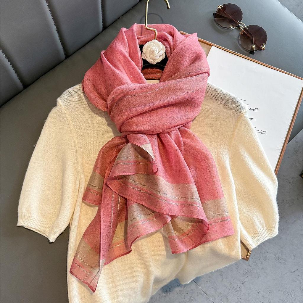 Women's Silk Scarf: High-End Korean Style Gold Thread, Autumn/Winter Shawl