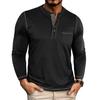Men Vintage Contrast Color Crew Neck Long Sleeve Pocket Casual Henley T Shirt
