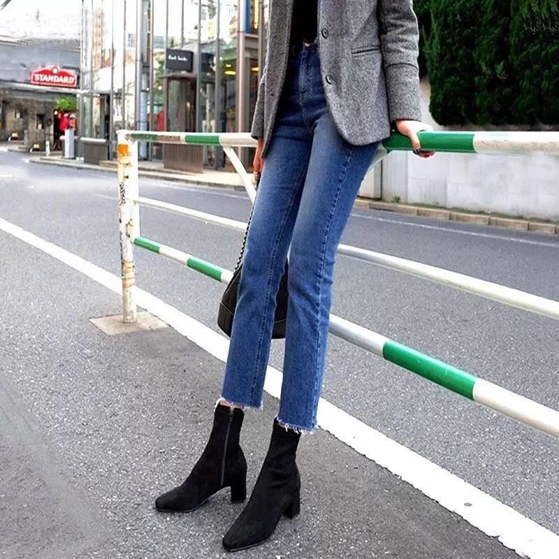 Korean Straight Flared Jeans: Women s Winter High Waist Slimming Fleece Pants 26