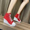 Fashion New High-top Canvas Shoes Slope Heel Height-increasing Casual Shoes, Thick-soled Lace-up Foreign Trade Large-size Women's Shoes