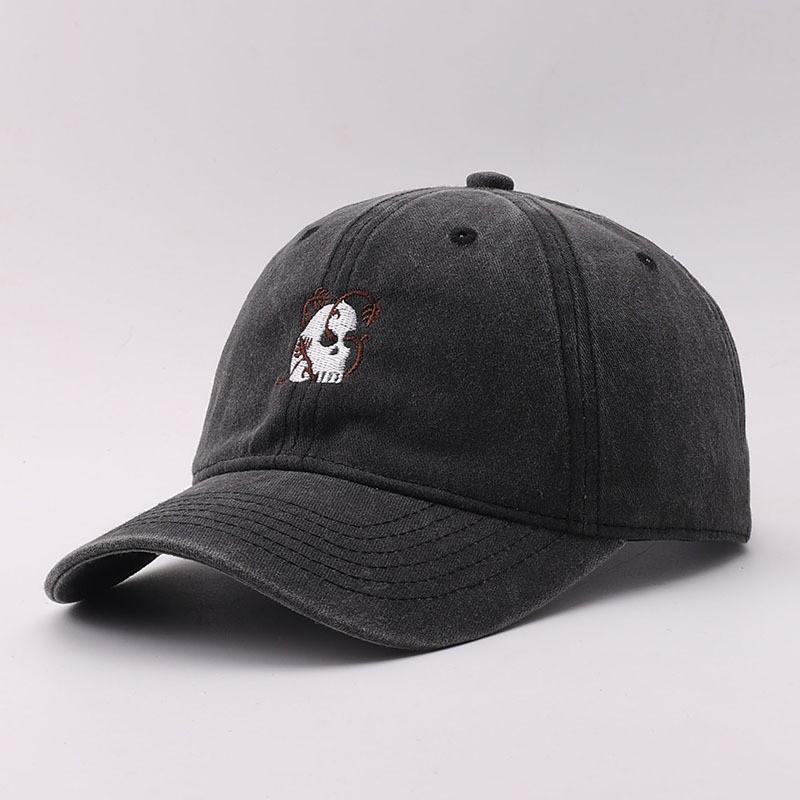 Cotton Washed Denim Baseball Cap Embroidered Skull Adjustable Sun Hat Men Women