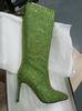 Nuovi Stivali Alti Fino Al Ginocchio Stiletto a Punta Acuta con Punti Stellati Baby'S Breath Europei e Americani, Stivali da Sfilata da Donna Taglie Forti