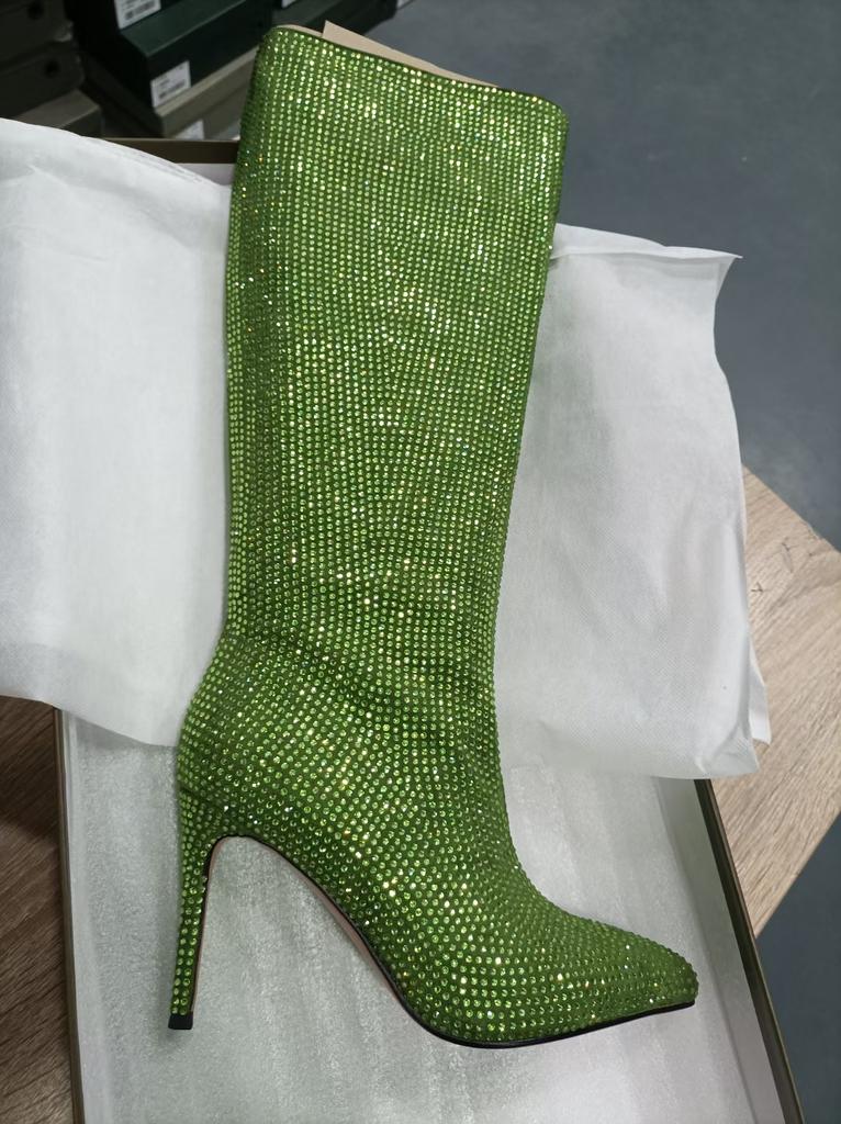 Nuovi Stivali Alti Fino Al Ginocchio Stiletto a Punta Acuta con Punti Stellati Baby'S Breath Europei e Americani, Stivali da Sfilata da Donna Taglie Forti