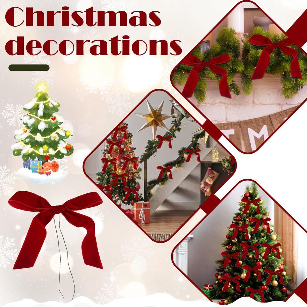 Red Velvet Bows For Christmas Tree Decorations Wreath Garland Velvet Bows With Gold Ties