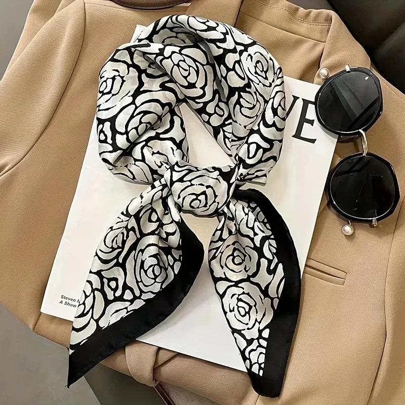 Tree Oil Painting Print Neckerchief Classic Imitation Silk Square Scarf Breathable Bandana Head Wrap Hair Accessories
