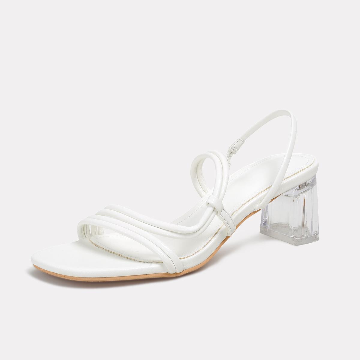 Women s White Chunky Heel Rhinestone Sandals - Plus Size European & American Style Summer Comfort US8.5 белый