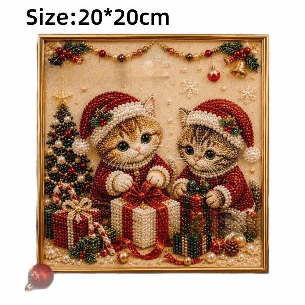 1 Set 3D Pearl Effect Diamond Painting Art Kit Christmas Kitty Theme Handmade Christmas Kitty Art Kit DIY Pearl Art Kit