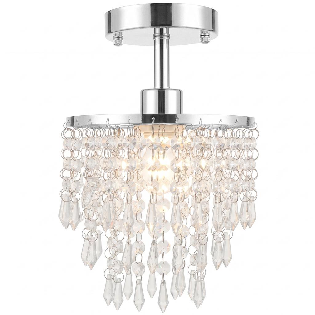 Crystal Ceiling Light with 57 Crystal Strands, Ceiling Light with Mounting Plate for Hallway, Silver Tone
