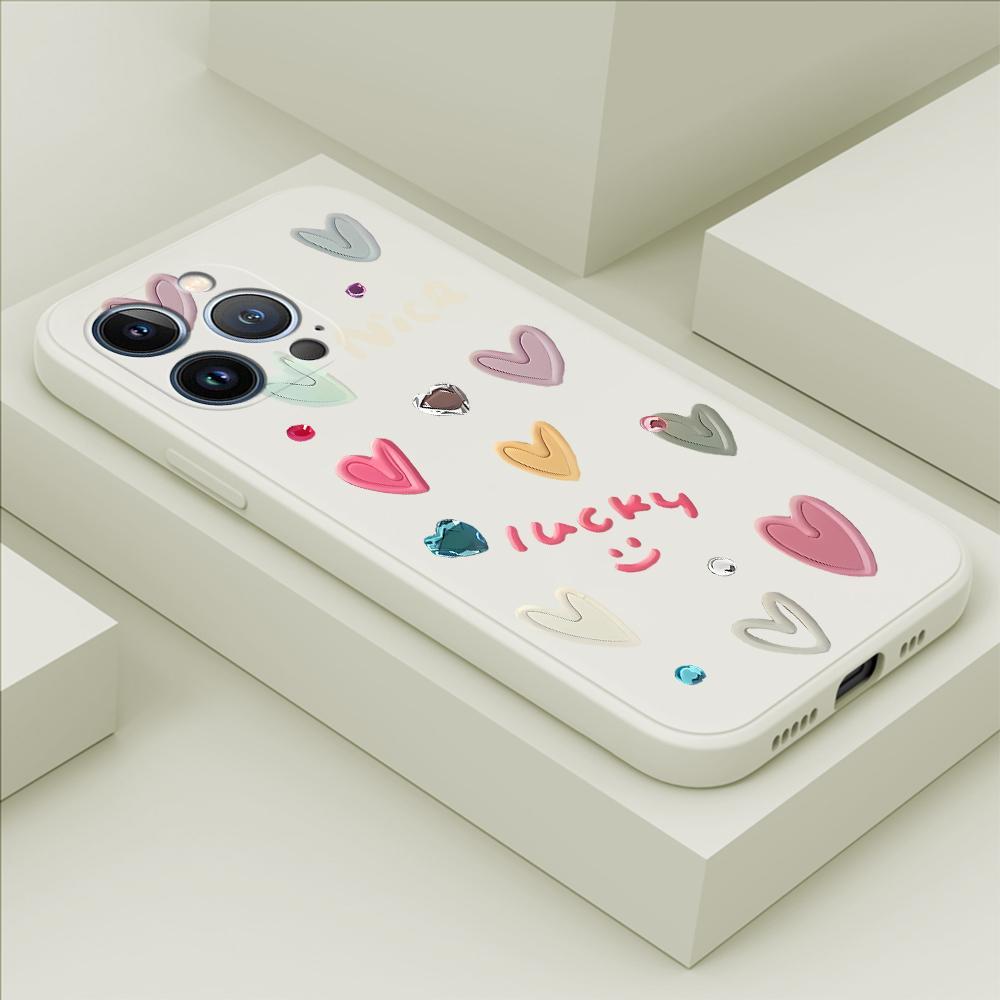 For iPhone 16 15 14 13 12 Pro Max Samsung S25 S23 S24 Plus A53 A15 A16 A13 A14 A23 A25 Love Heart Design Soft Full Lens Protect Phone Case