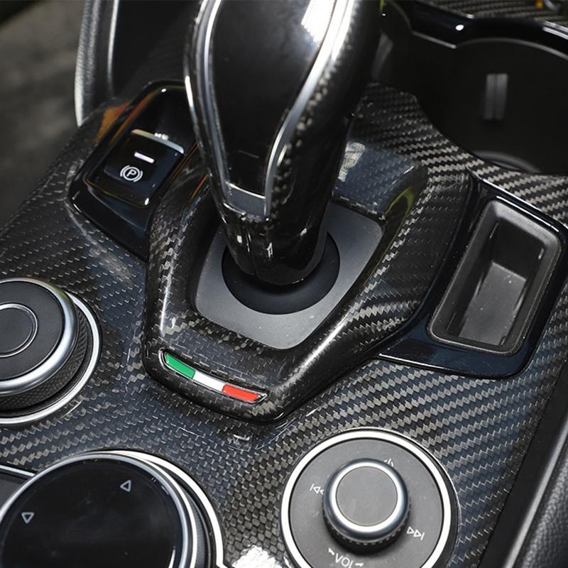 Dry Carbon Fiber Car Gear Shift Panel Frame Trim Cover Replacement For Alfa Romeo Giulia Stelvio 2020 2021 Interior Accessories