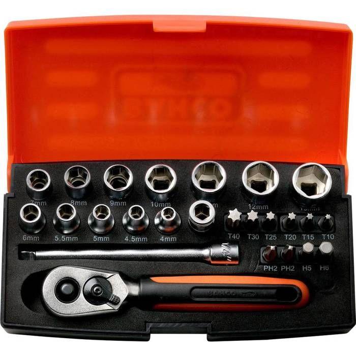 Jeu de douilles BAHCO 1/4 po 25 pcs SL25 - Alliage d'acier haute performance - Finition micro mate