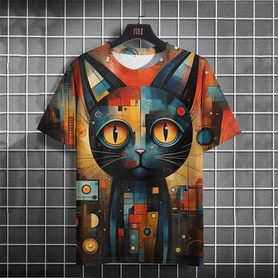 Divertente Grafica Gatto T-shirt da Uomo Magliette Stampate in 3D Pullover Casual da Uomo Felpa Estiva Top Magliette a Maniche Corte Ampi Quotidiani