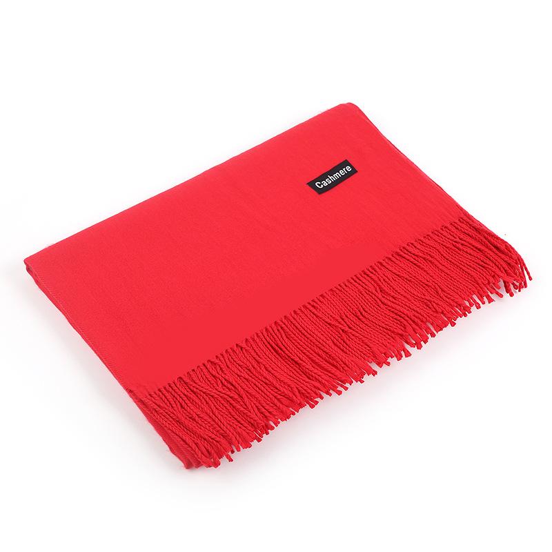 

Chinese red imitation cashmere scarf for women, winter solid color fringed large shawl, Korean style red scarf with printed text 70*200 красный