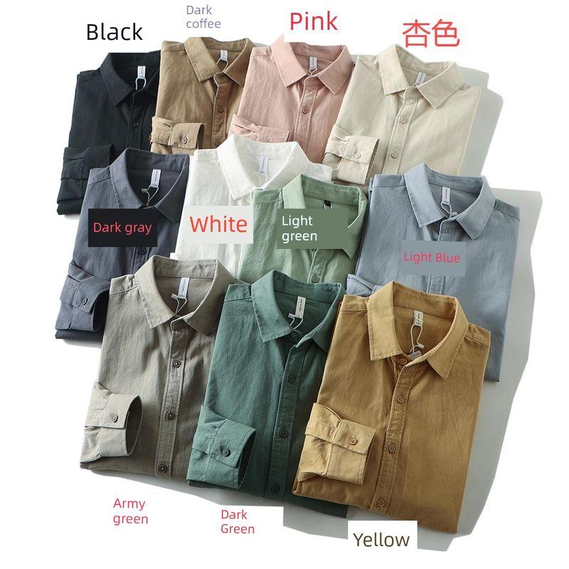 Heavyweight Twill Cotton Washed Comfortable Breathable Loose Casual Turn-Down Collar Long-Sleeve Shirt Men's Spring and Autumn Solid Color Shirt