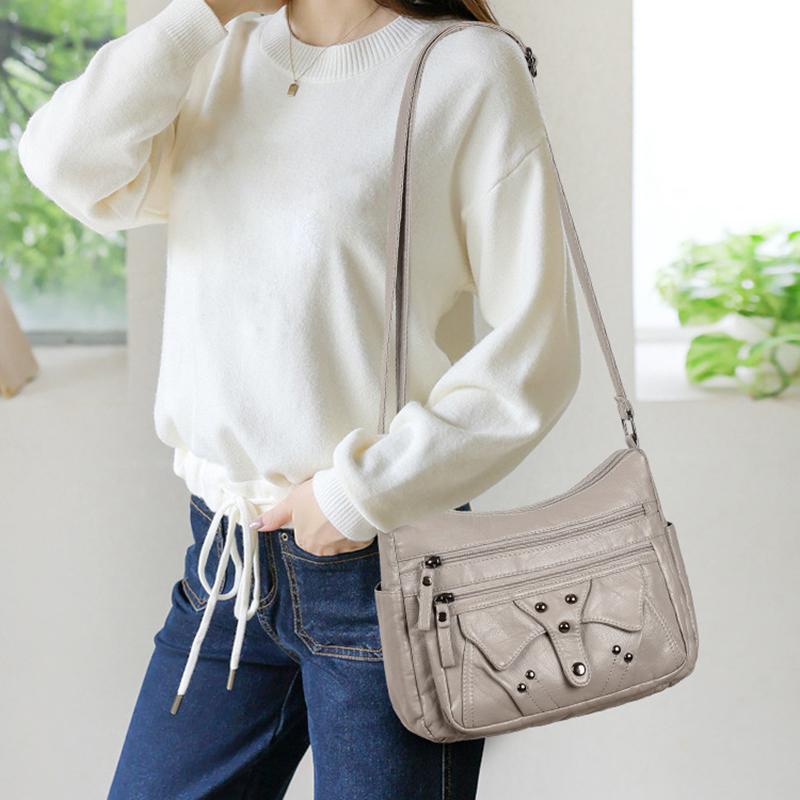 Retro PU Bag Large-capacity Middle-aged Mother Bag Lightweight Leisure Messenger Bag