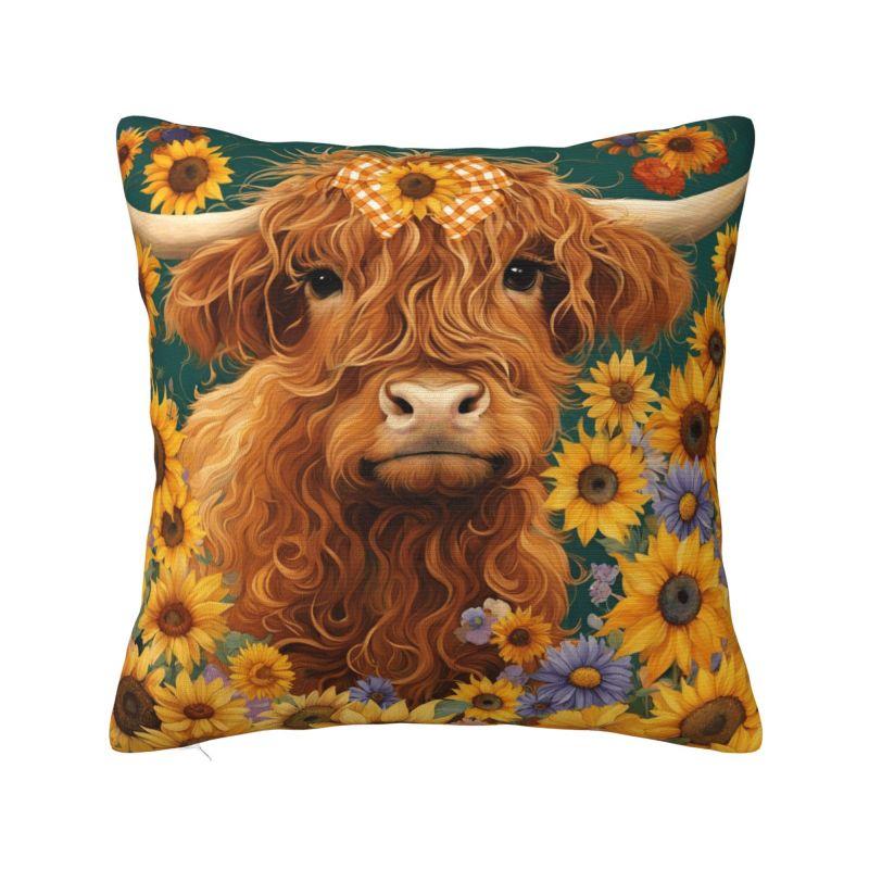 Modern Highland Cow And Flower Throw Pillow Covers Home Decor D Print Sofa Cushion Cover Polyester Soft Pillowslip Dakimakura