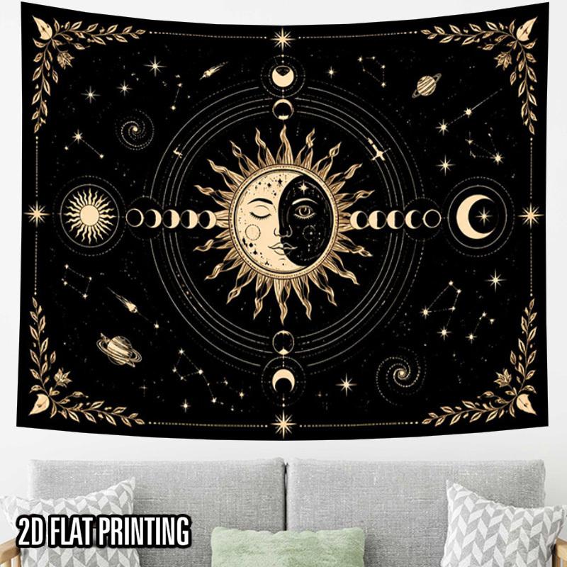 2D Flat, 2D Flat Print 1pc Tapestry Celestial Sun Moon Tapestry, Cosmic Astrology Wall Hanging for Bedroom Living Room Suitable for Vintage Themed Dur