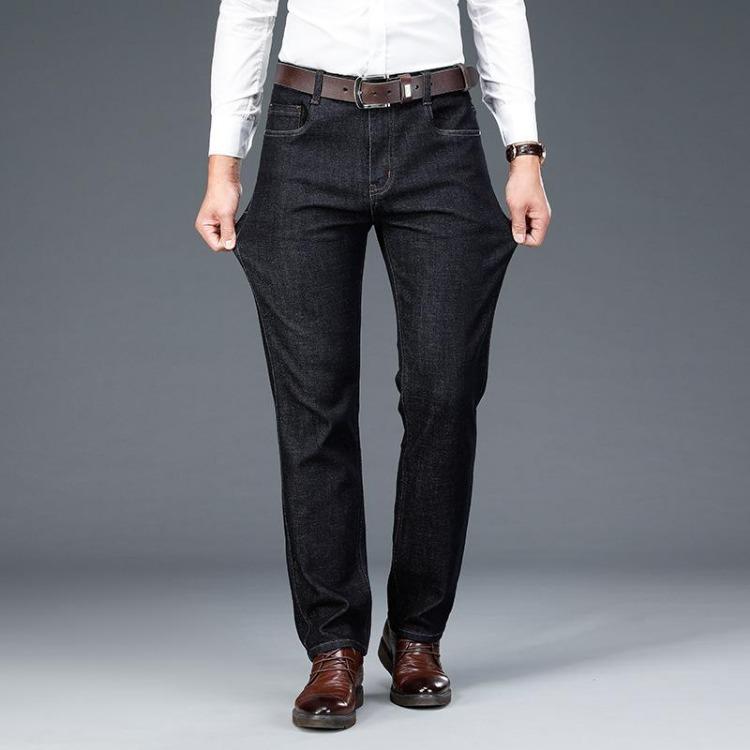 High End High Waisted Straight Tube Men's Stretch Jeans Spring New Thick Pants