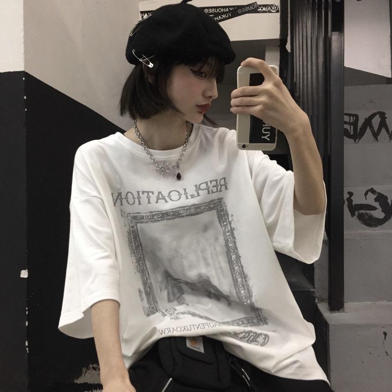 Women T-shirt Harajuku Goth Female Tee Aesthetic Loose Punk Dark Grunge Ladies Gothic Top T-shirts Clothes Y2k Streetwear
