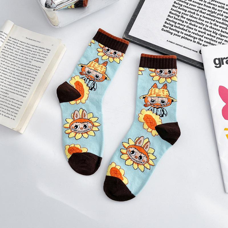 Μοντέρνες Γυναικείες Κάλτσες από Βαμβάκι με Ιαπωνικό Άνιμε Κινούμενα Σχέδια, Στυλ Μέχρι τη Μέση της Γάμπας και Πάνω από το Γόνατο