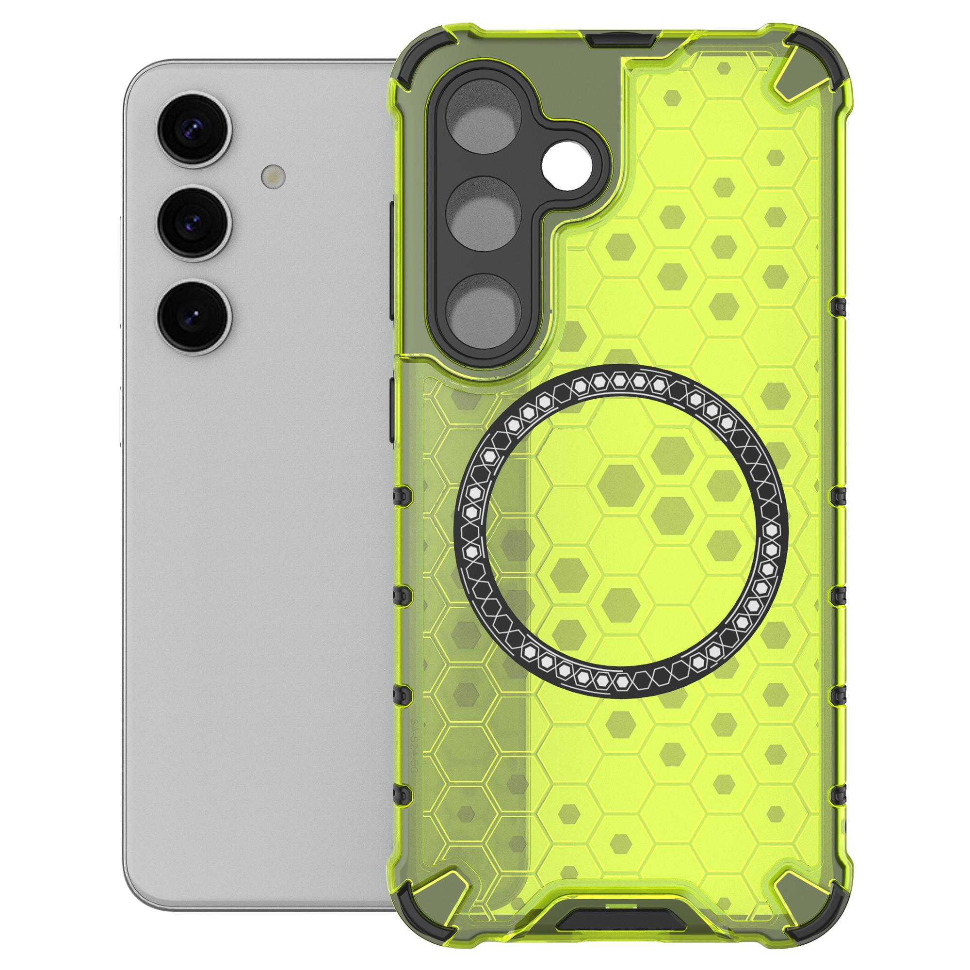 

For Samsung Galaxy S24 Magnetic Case Honeycomb TPU+PC Anti-Drop Phone Cover Green
