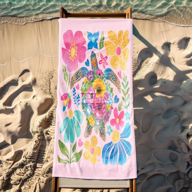Summer Vacation Sea Turtle Beach Towel Ocean Line Art Print Quick Dry Sand-Free Beach Blanket Soft Lightweight Absorbent Towel