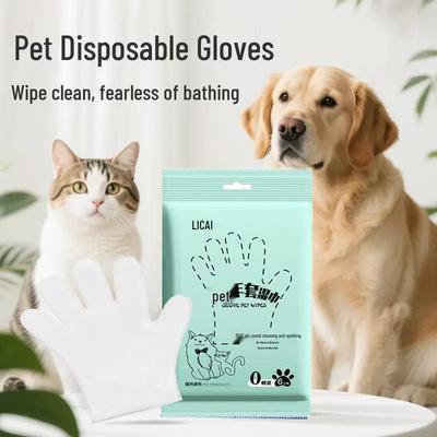 No-Rinse Disposable Pet Cleaning Gloves for Dogs & Cats - Deodorizing, Non-Woven Fabric, Dry Wash Wipes