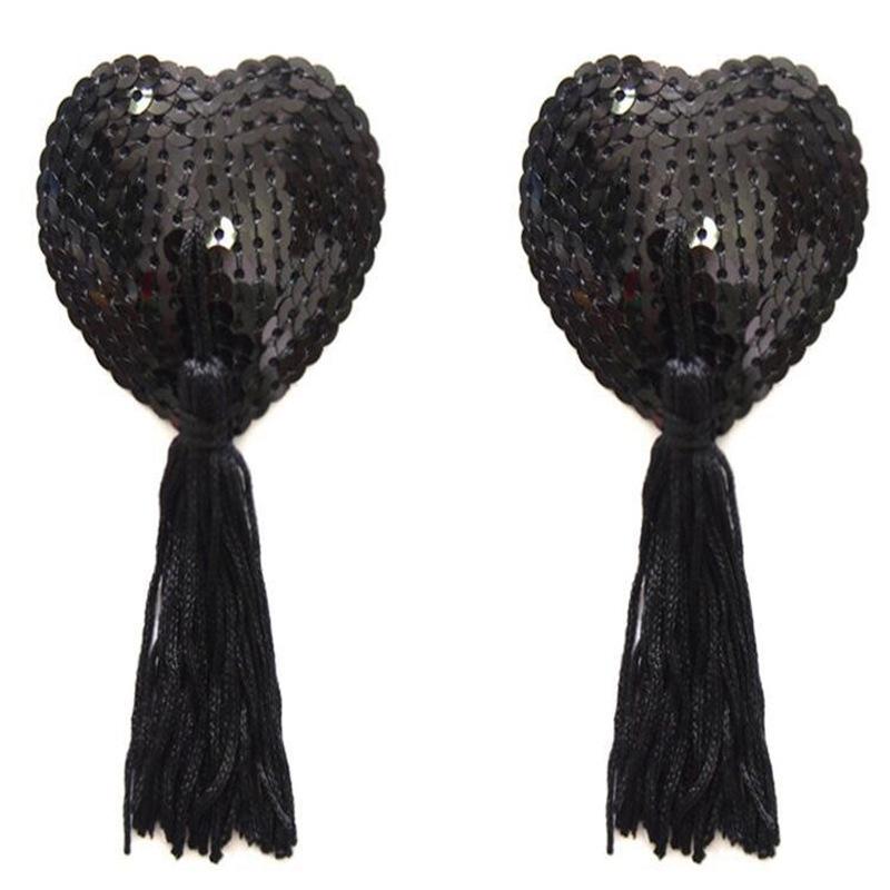Heart-Shaped Sequin Tassel Nipple Pasties - Seamless Lingerie Accessories