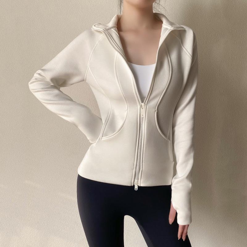 Women s Velvet-Lined Slim Fit Sports Jacket - Autumn/Winter Double Zipper Running & Yoga Top XX-Large