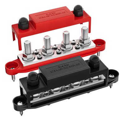 Blocco di distribuzione dell'alimentazione della batteria della barra di distribuzione da 250 A e 12 V per auto, barra di distribuzione da 12 V CC, 4 montanti da 3/8", 6 viti n. 8 per uso marino