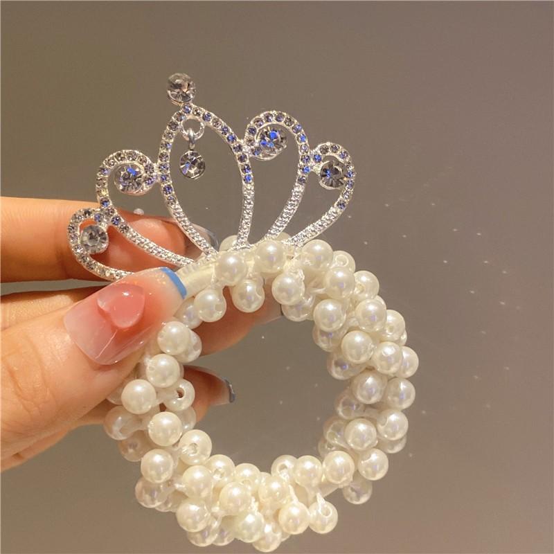 

Girls Fashion Pearl Crown Princess Hair Bands Elastic Rubber Bands Children Ball Hair Bun Ties Hair Styling Accessories one size