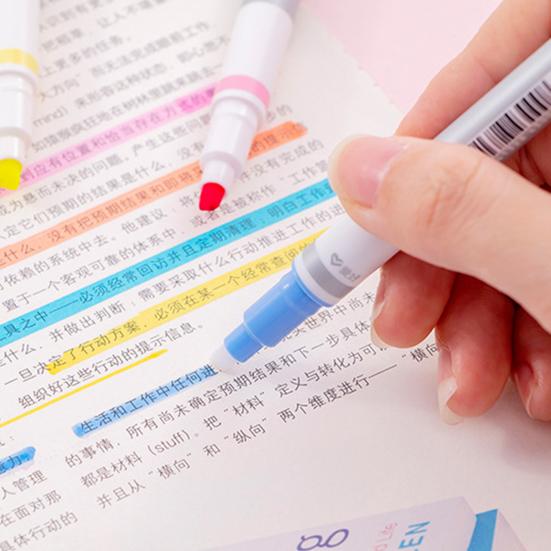 6Pcs Highlighter Pen Erasable Double-Ended Fluorescent Marker Pen Quick-Dry Non-Smudge Ink Pen for Notes And Study Revision Eye Protection