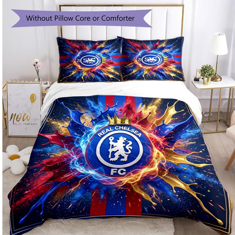 Set Lenzuola 3 Pezzi Stampato Chelsea FC Morbido Delicato sulla Pelle Lavabile Copripiumino e Federe Set Tutte le Stagioni Camera da Letto