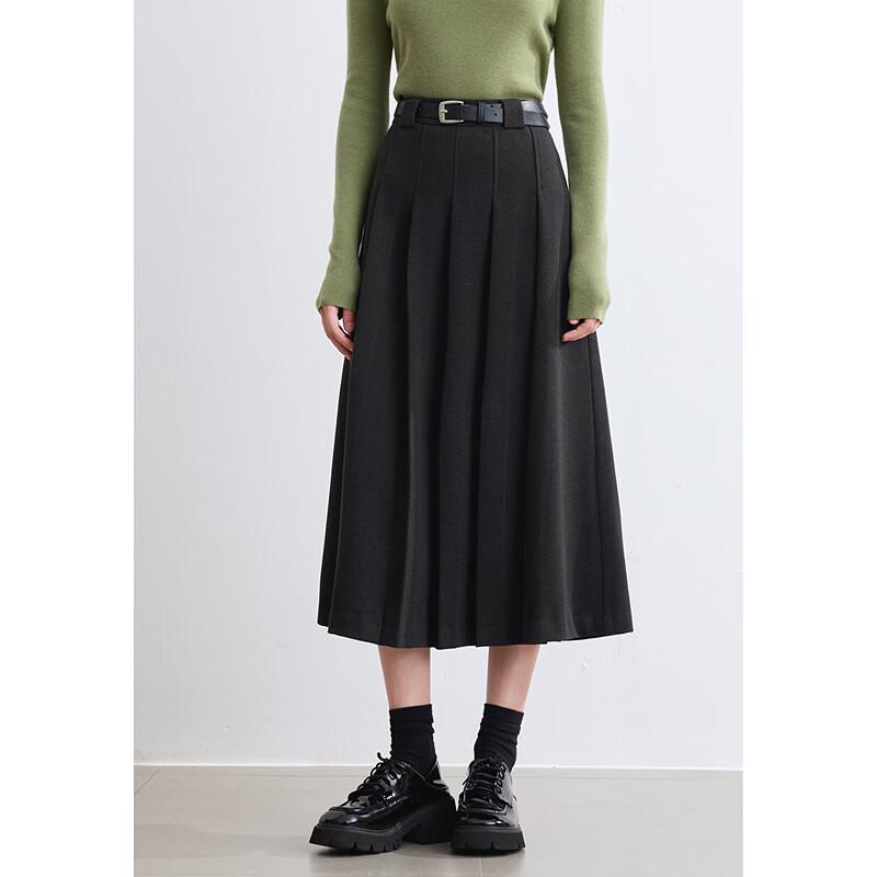 Betu Women's Winter A-Line Pleated Skirt with Belt
