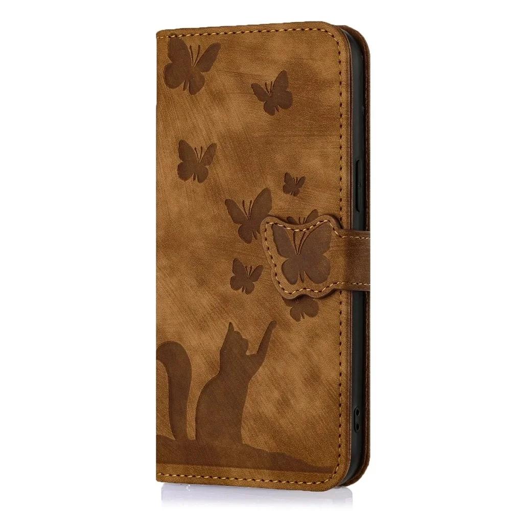 Capa Flip de Couro para Funda Samsung Galaxy A56 A36 A16 A26 A55 A35 A25 A15 A54 A34 5G Capas Carteira Gatinho Fofo 3D Capa de Telefone Mulheres