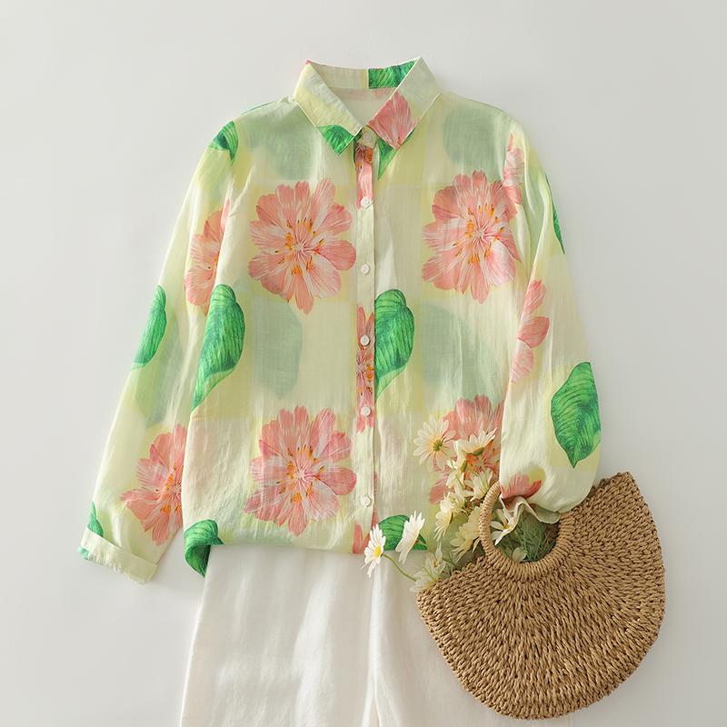 DIMANAF 2025 Autumn New Plus Size Women Blouse Tops Shirts Tees Casual Loose Print Floral Cotton Long Sleeve