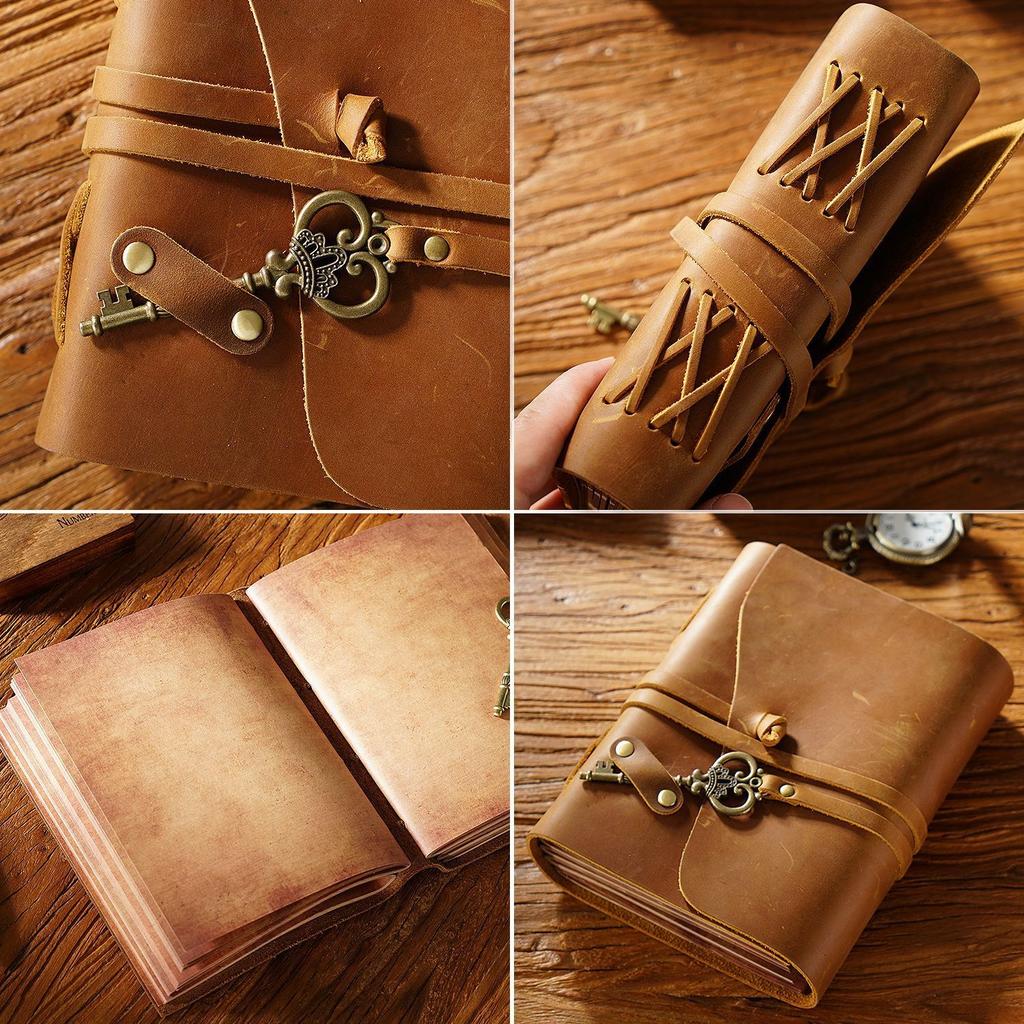 2026 First Layer Cowhide Traveler's Notebook Notepad, Retro Handmade Loose-leaf Book Magic Diary