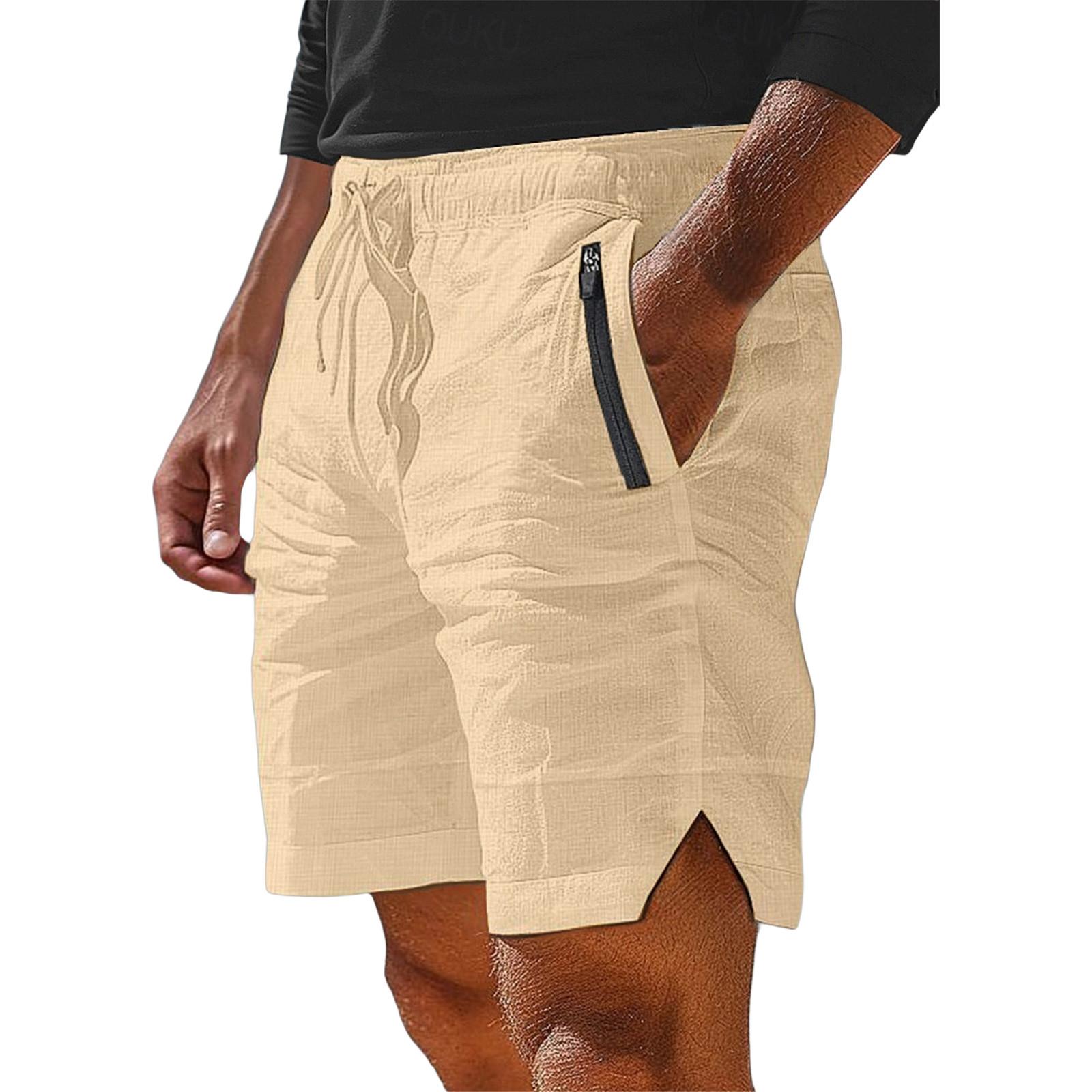 

Мужские спортивные хлопковые льняные повседневные свободные шорты Повседневные пижамы с карманами для бега Брюки XXXL хаки